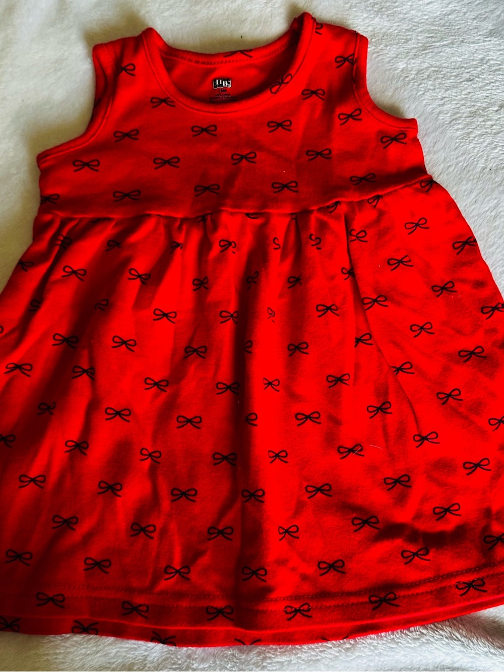 Girls Red Sleeveless Dress with Black Bow Print